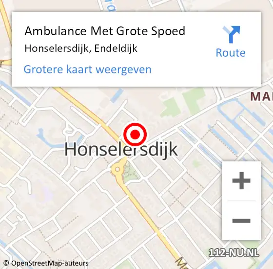 Locatie op kaart van de 112 melding: Ambulance Met Grote Spoed Naar Honselersdijk, Endeldijk op 8 juli 2022 22:09
