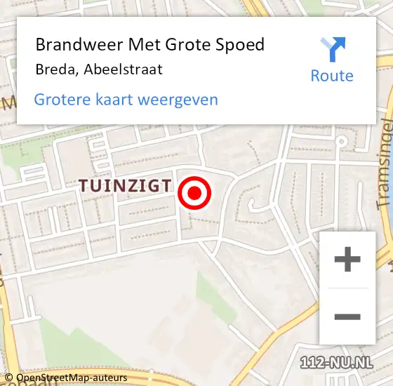 Locatie op kaart van de 112 melding: Brandweer Met Grote Spoed Naar Breda, Abeelstraat op 8 juli 2022 22:18