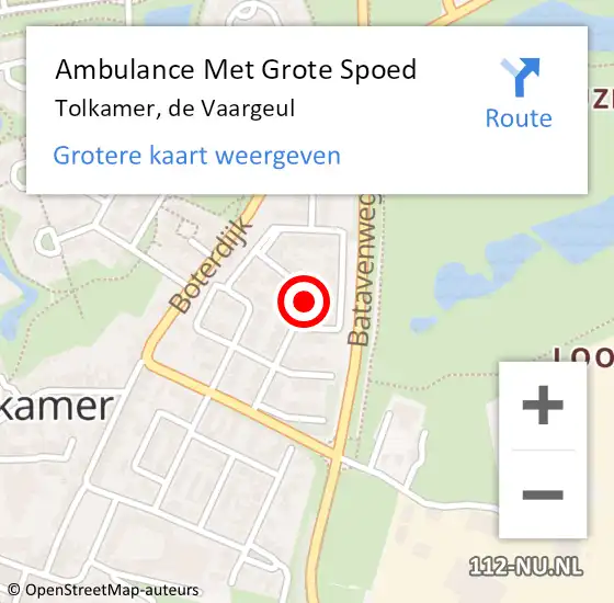 Locatie op kaart van de 112 melding: Ambulance Met Grote Spoed Naar Tolkamer, de Vaargeul op 8 juli 2022 23:01