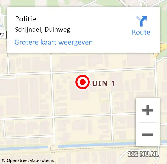 Locatie op kaart van de 112 melding: Politie Schijndel, Duinweg op 9 juli 2022 05:52