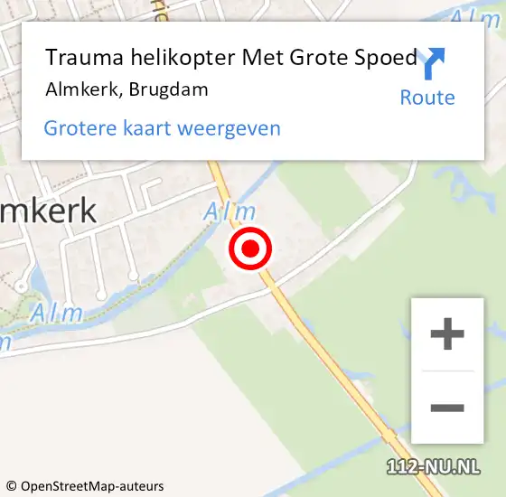 Locatie op kaart van de 112 melding: Trauma helikopter Met Grote Spoed Naar Almkerk, Brugdam op 9 juli 2022 08:45