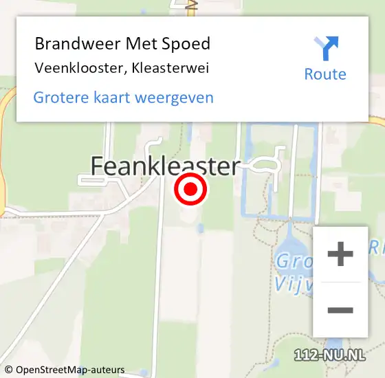 Locatie op kaart van de 112 melding: Brandweer Met Spoed Naar Veenklooster, Kleasterwei op 9 juli 2022 11:12