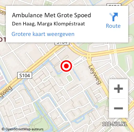Locatie op kaart van de 112 melding: Ambulance Met Grote Spoed Naar Den Haag, Marga Klompéstraat op 9 juli 2022 12:45