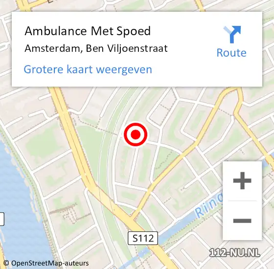 Locatie op kaart van de 112 melding: Ambulance Met Spoed Naar Amsterdam, Ben Viljoenstraat op 9 juli 2022 16:32