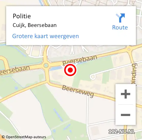 Locatie op kaart van de 112 melding: Politie Cuijk, Beersebaan op 9 juli 2022 18:33