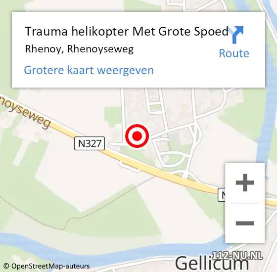 Locatie op kaart van de 112 melding: Trauma helikopter Met Grote Spoed Naar Rhenoy, Rhenoyseweg op 9 juli 2022 19:06