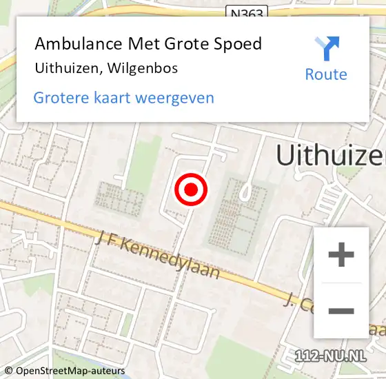 Locatie op kaart van de 112 melding: Ambulance Met Grote Spoed Naar Uithuizen, Wilgenbos op 9 juli 2022 23:48