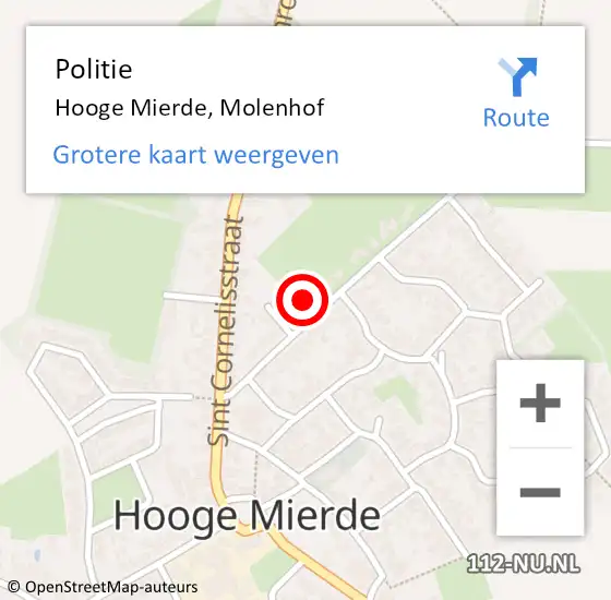 Locatie op kaart van de 112 melding: Politie Hooge Mierde, Molenhof op 10 juli 2022 02:18