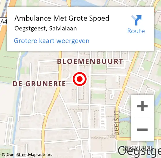 Locatie op kaart van de 112 melding: Ambulance Met Grote Spoed Naar Oegstgeest, Salvialaan op 10 juli 2022 11:20
