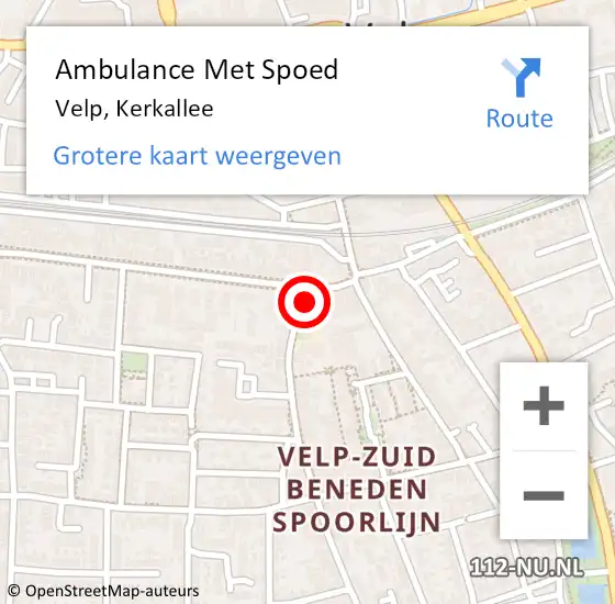Locatie op kaart van de 112 melding: Ambulance Met Spoed Naar Velp, Kerkallee op 10 juli 2022 11:46