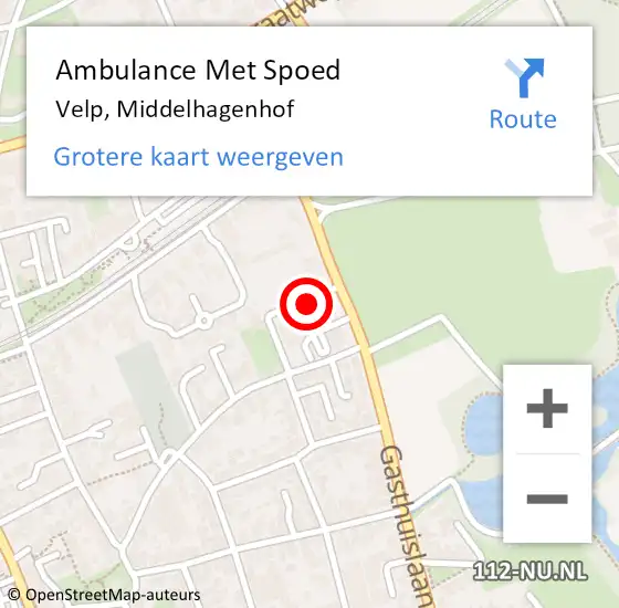 Locatie op kaart van de 112 melding: Ambulance Met Spoed Naar Velp, Middelhagenhof op 10 juli 2022 12:38