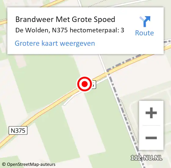 Locatie op kaart van de 112 melding: Brandweer Met Grote Spoed Naar De Wolden, N375 hectometerpaal: 3 op 10 juli 2022 13:26