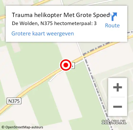 Locatie op kaart van de 112 melding: Trauma helikopter Met Grote Spoed Naar De Wolden, N375 hectometerpaal: 3 op 10 juli 2022 13:47