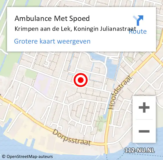 Locatie op kaart van de 112 melding: Ambulance Met Spoed Naar Krimpen aan de Lek, Koningin Julianastraat op 10 juli 2022 14:16