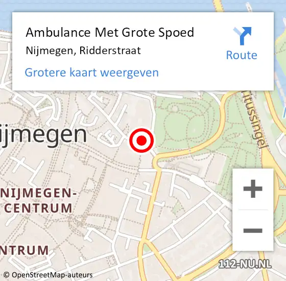 Locatie op kaart van de 112 melding: Ambulance Met Grote Spoed Naar Nijmegen, Ridderstraat op 10 juli 2022 19:20