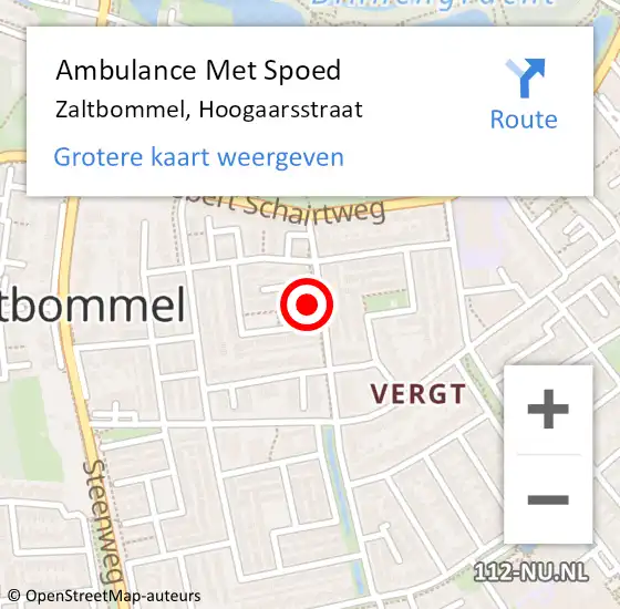 Locatie op kaart van de 112 melding: Ambulance Met Spoed Naar Zaltbommel, Hoogaarsstraat op 10 juli 2022 20:05