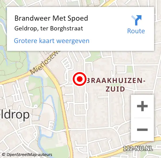 Locatie op kaart van de 112 melding: Brandweer Met Spoed Naar Geldrop, ter Borghstraat op 10 juli 2022 20:35