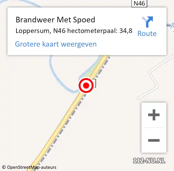 Locatie op kaart van de 112 melding: Brandweer Met Spoed Naar Loppersum, N46 hectometerpaal: 34,8 op 10 juli 2022 20:59