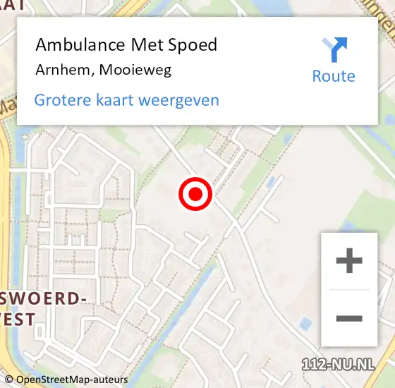 Locatie op kaart van de 112 melding: Ambulance Met Spoed Naar Arnhem, Mooieweg op 10 juli 2022 22:43