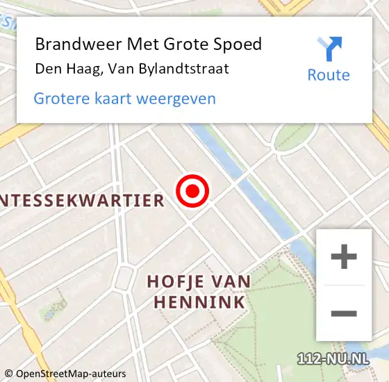 Locatie op kaart van de 112 melding: Brandweer Met Grote Spoed Naar Den Haag, Van Bylandtstraat op 11 juli 2022 00:41