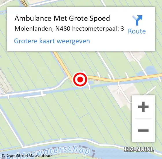 Locatie op kaart van de 112 melding: Ambulance Met Grote Spoed Naar Molenlanden, N480 hectometerpaal: 3 op 11 juli 2022 00:50