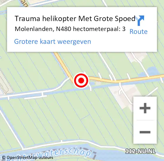 Locatie op kaart van de 112 melding: Trauma helikopter Met Grote Spoed Naar Molenlanden, N480 hectometerpaal: 3 op 11 juli 2022 00:56