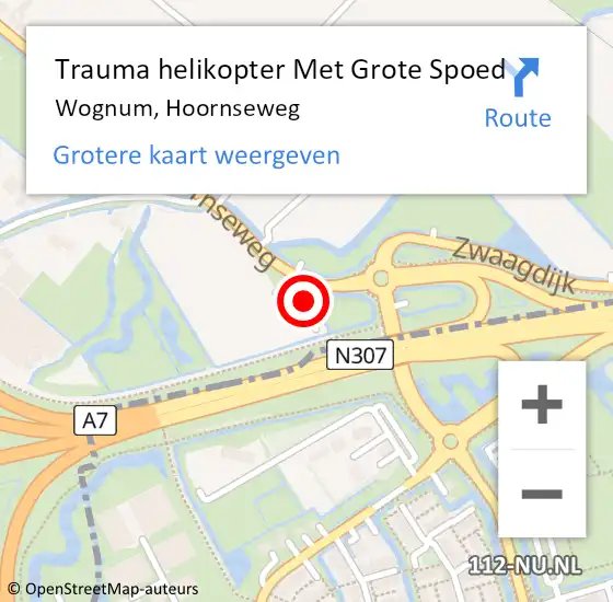 Locatie op kaart van de 112 melding: Trauma helikopter Met Grote Spoed Naar Wognum, Hoornseweg op 11 juli 2022 01:19