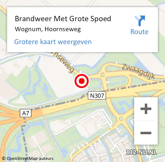 Locatie op kaart van de 112 melding: Brandweer Met Grote Spoed Naar Wognum, Hoornseweg op 11 juli 2022 01:22