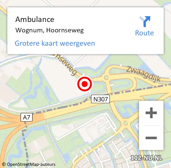 Locatie op kaart van de 112 melding: Ambulance Wognum, Hoornseweg op 11 juli 2022 01:23