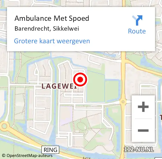 Locatie op kaart van de 112 melding: Ambulance Met Spoed Naar Barendrecht, Sikkelwei op 11 juli 2022 07:33
