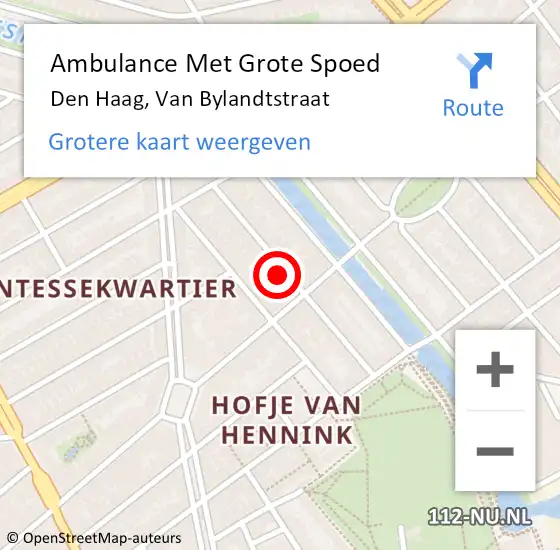 Locatie op kaart van de 112 melding: Ambulance Met Grote Spoed Naar Den Haag, Van Bylandtstraat op 11 juli 2022 09:00