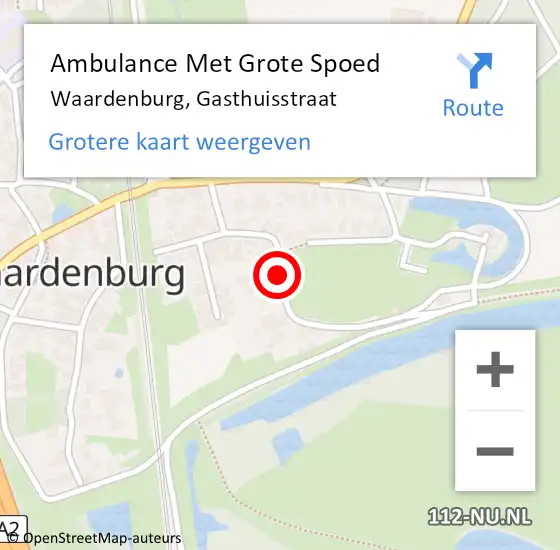 Locatie op kaart van de 112 melding: Ambulance Met Grote Spoed Naar Waardenburg, Gasthuisstraat op 11 juli 2022 09:17