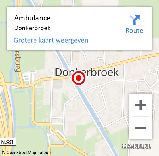 Locatie op kaart van de 112 melding: Ambulance Donkerbroek op 11 juli 2022 10:23