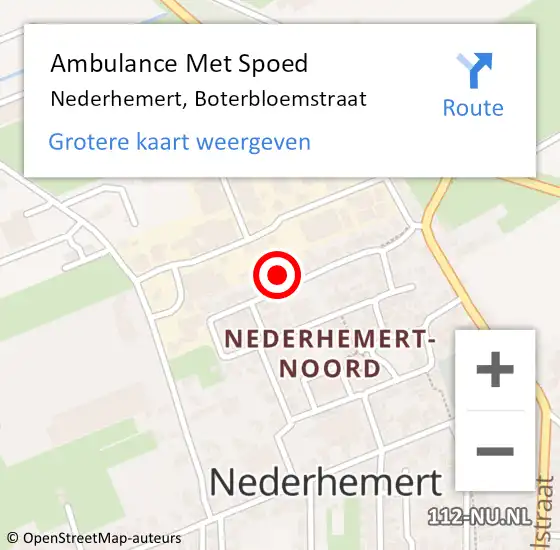 Locatie op kaart van de 112 melding: Ambulance Met Spoed Naar Nederhemert, Boterbloemstraat op 11 juli 2022 10:35