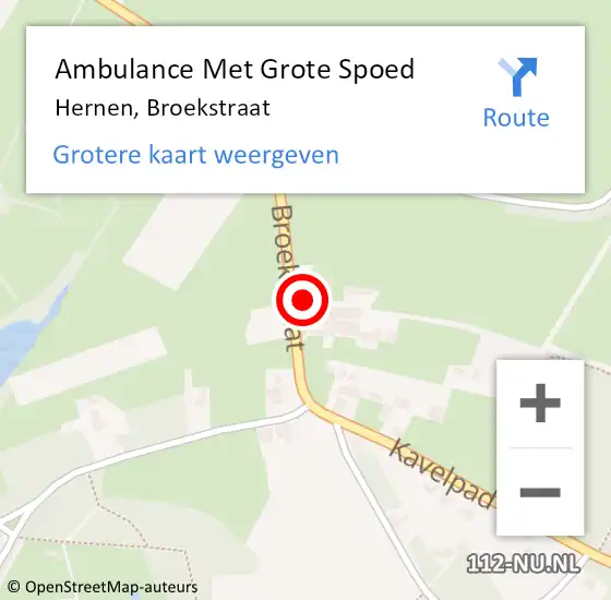 Locatie op kaart van de 112 melding: Ambulance Met Grote Spoed Naar Hernen, Broekstraat op 11 juli 2022 11:07