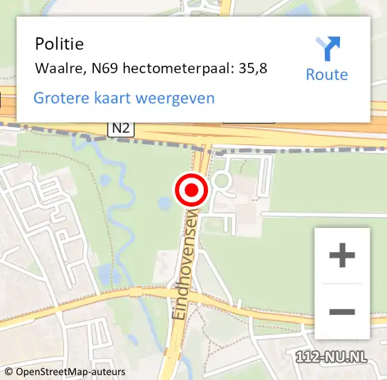 Locatie op kaart van de 112 melding: Politie Waalre, N69 hectometerpaal: 35,8 op 11 juli 2022 11:28