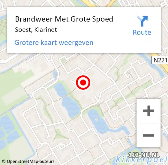 Locatie op kaart van de 112 melding: Brandweer Met Grote Spoed Naar Soest, Klarinet op 11 juli 2022 11:38