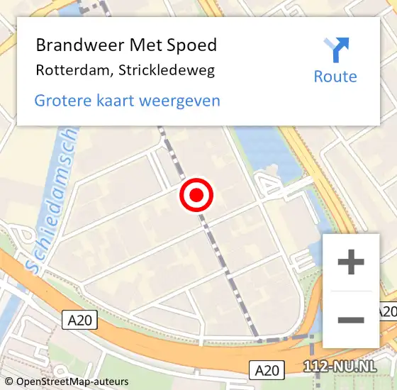 Locatie op kaart van de 112 melding: Brandweer Met Spoed Naar Rotterdam, Strickledeweg op 11 juli 2022 12:55