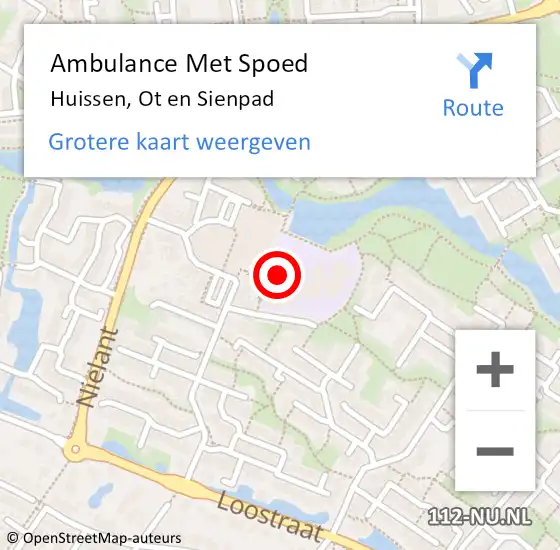 Locatie op kaart van de 112 melding: Ambulance Met Spoed Naar Huissen, Ot en Sienpad op 11 juli 2022 13:57