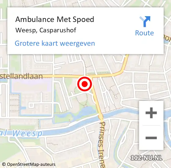 Locatie op kaart van de 112 melding: Ambulance Met Spoed Naar Weesp, Casparushof op 11 juli 2022 14:53