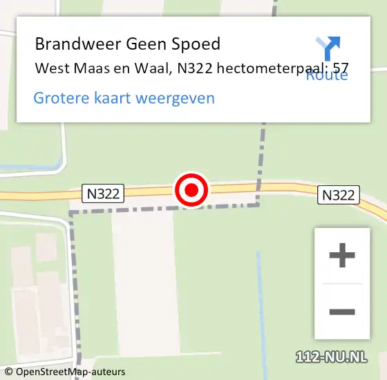 Locatie op kaart van de 112 melding: Brandweer Geen Spoed Naar West Maas en Waal, N322 hectometerpaal: 57 op 11 juli 2022 16:05