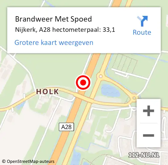 Locatie op kaart van de 112 melding: Brandweer Met Spoed Naar Nijkerk, A28 hectometerpaal: 33,1 op 11 juli 2022 18:00