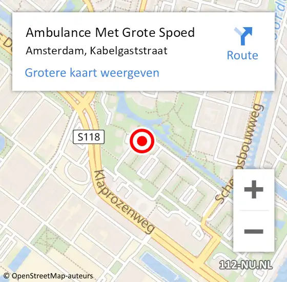 Locatie op kaart van de 112 melding: Ambulance Met Grote Spoed Naar Amsterdam, Kabelgaststraat op 11 juli 2022 18:54