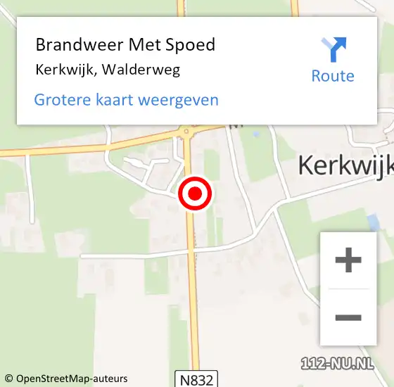 Locatie op kaart van de 112 melding: Brandweer Met Spoed Naar Kerkwijk, Walderweg op 11 juli 2022 23:37