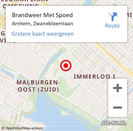 Locatie op kaart van de 112 melding: Brandweer Met Spoed Naar Arnhem, Zwanebloemlaan op 11 juli 2022 23:55