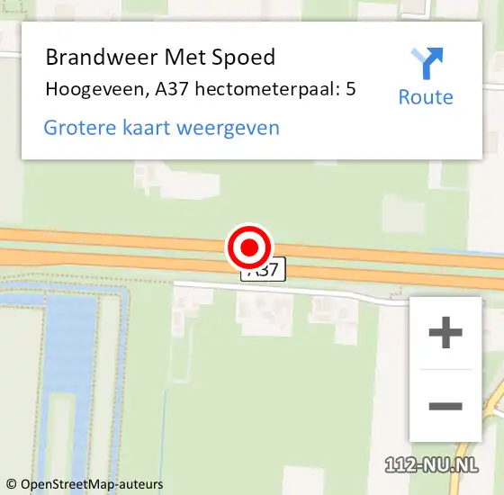 Locatie op kaart van de 112 melding: Brandweer Met Spoed Naar Hoogeveen, A37 hectometerpaal: 5 op 12 juli 2022 00:10