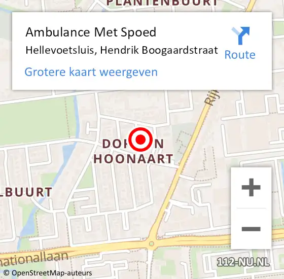 Locatie op kaart van de 112 melding: Ambulance Met Spoed Naar Hellevoetsluis, Hendrik Boogaardstraat op 12 juli 2022 00:49