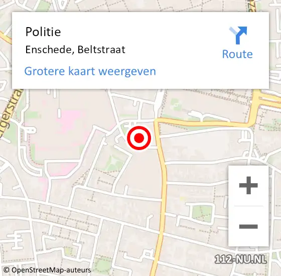 Locatie op kaart van de 112 melding: Politie Enschede, Beltstraat op 12 juli 2022 00:56