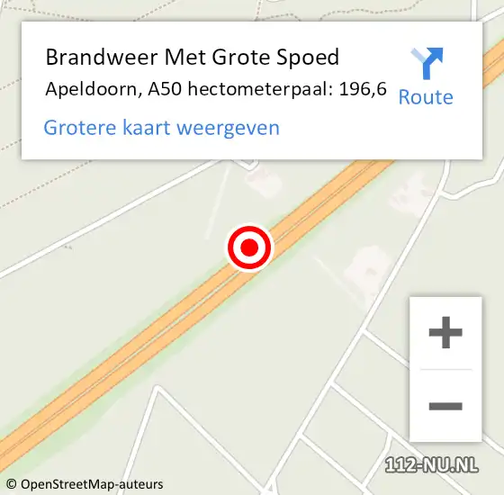 Locatie op kaart van de 112 melding: Brandweer Met Grote Spoed Naar Apeldoorn, A50 hectometerpaal: 196,6 op 12 juli 2022 02:05