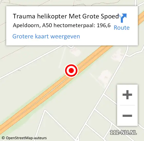 Locatie op kaart van de 112 melding: Trauma helikopter Met Grote Spoed Naar Apeldoorn, A50 hectometerpaal: 196,6 op 12 juli 2022 02:07